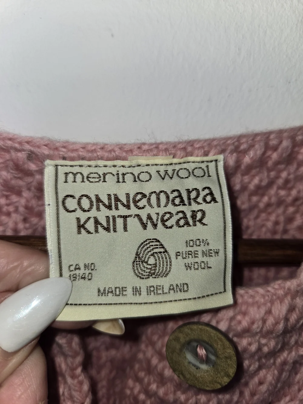 Vintage Connemara Knitwear Pink Cable Knit Wool Cardigan Sweater Ireland Size S